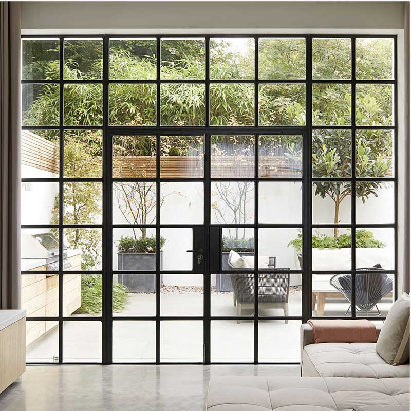four-panel steel glass door