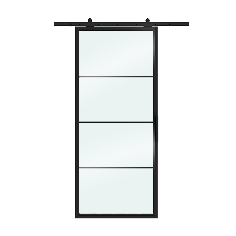 Puerta de granero de vidrio con marco de acero de 4 luces, 2
