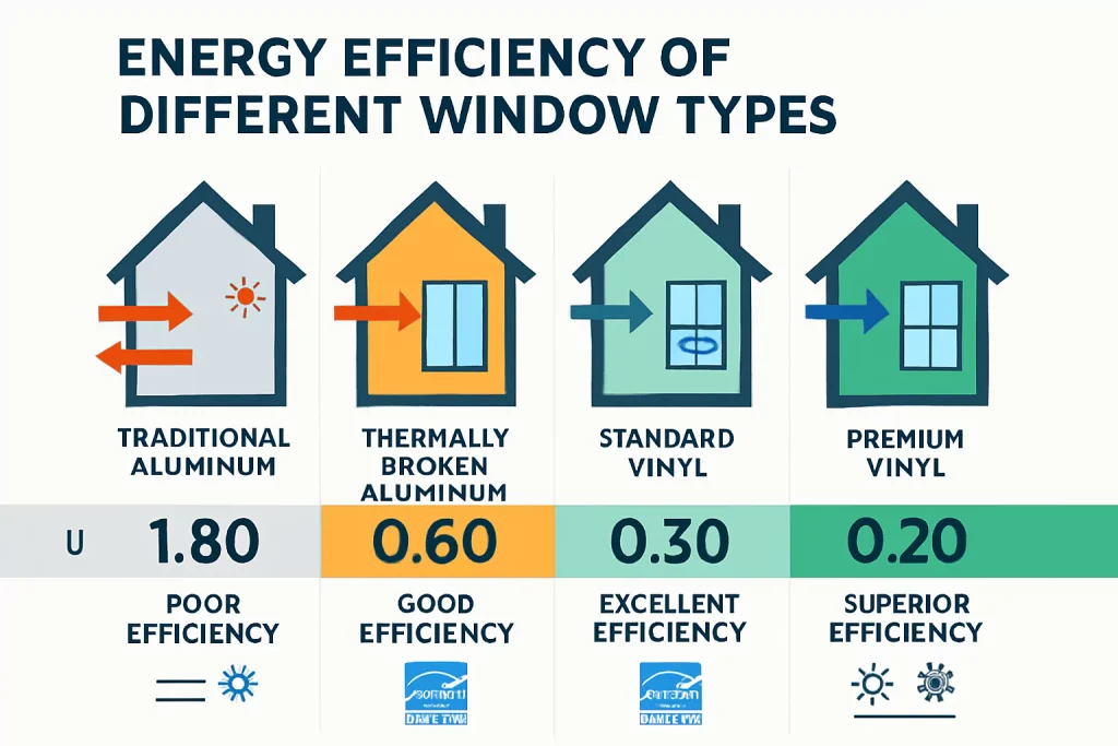 Aluminium- vs. Vinylfenster: Haltbarkeit, Kosten und Leistung 1 Infografik zum Energieeffizienzvergleich
