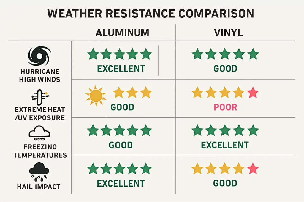 Aluminium- vs. Vinylfenster: Haltbarkeit, Kosten und Leistung 3 Wetterbeständigkeits-Leistungsdiagramm