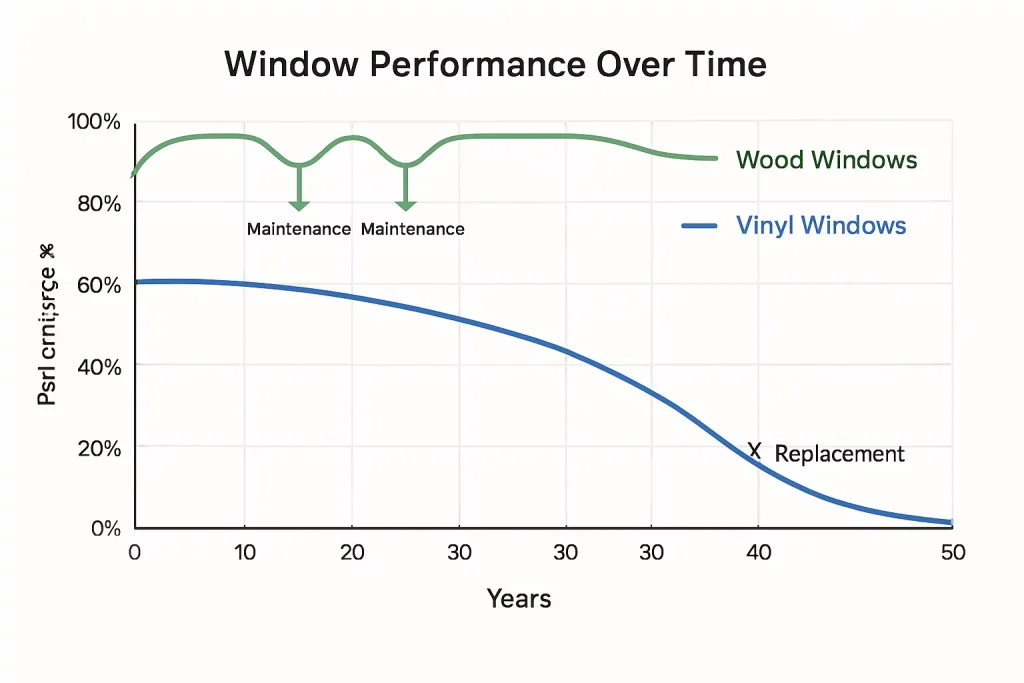 Wood vs. Vinyl Windows: A Detailed Comparison of Cost, Looks, and Maintenance 3 Window Lifespan Performance Over Time